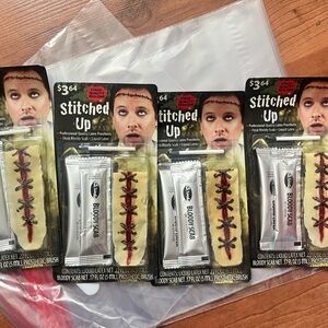 NIB Set of 4 Stitched Up Latex Prosthetic Kit with Bloody Scab